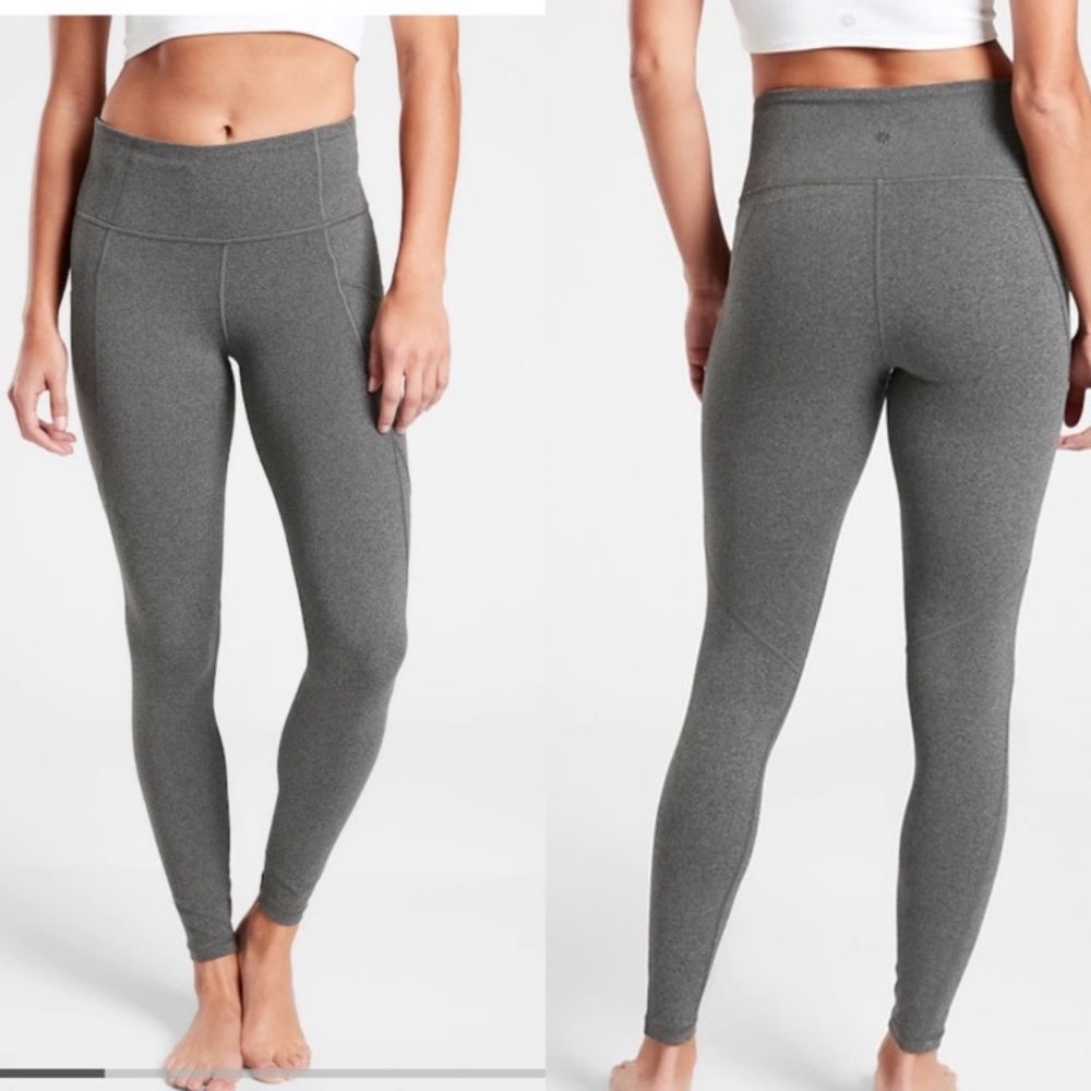 Athleta Heather Black Salutation Stash Leggings
